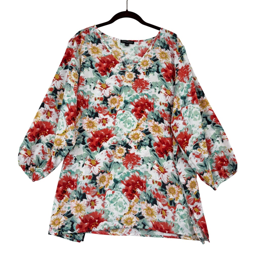 Mario Serrani Italy Blouse Women XXL Multicolor Floral V-Neck Balloon Sleeve